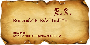 Rusznák Kálmán névjegykártya